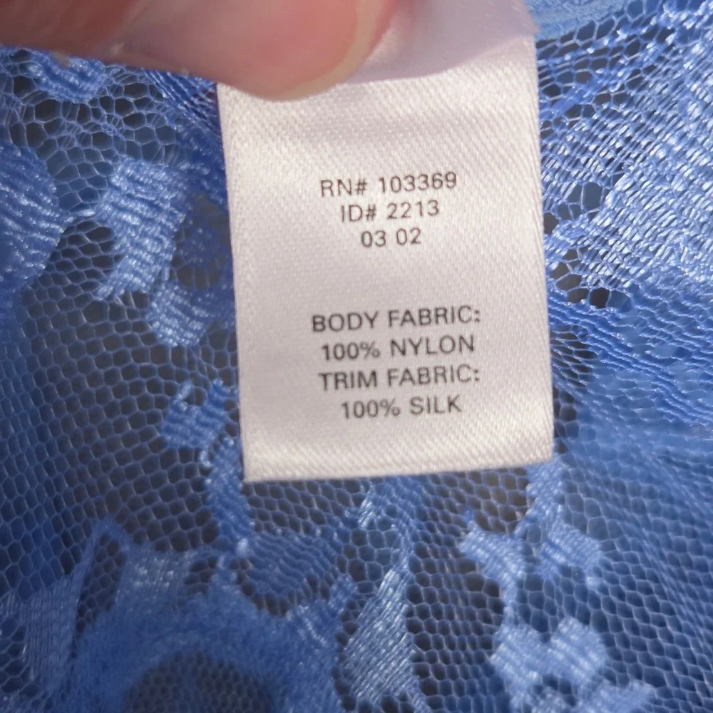 Victoria's Secret Women's S Y2K Babydoll Sheer Lace Tie Front Silk Trim Blue